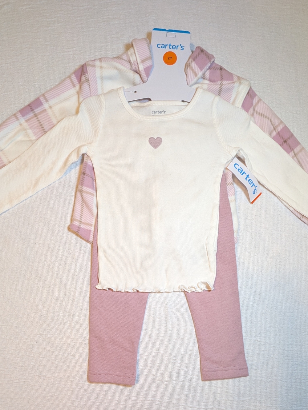 Carter's Cream & Dusty Pink Girls 2-Piece Matching Set with Plaid Jacket